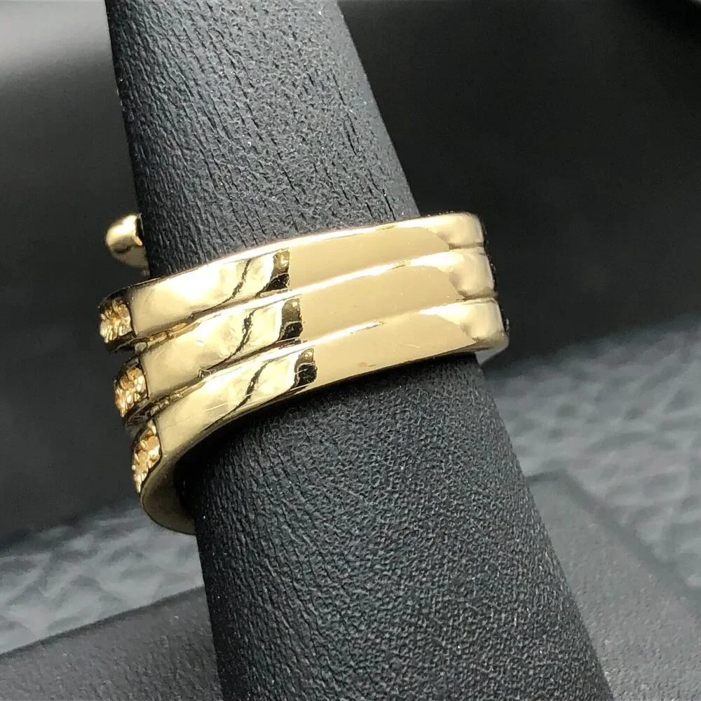 Cocktail Ring Size 7.5 Faceted Champagne Crystals Triple Spray‎ Gold Tone Band